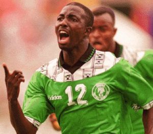Credit: SiaSia celebrates goal against Argentina in 1994 World Cup// Score Nigeria