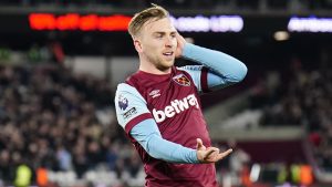 Jarrod Bowen celebrating a goal for Westham. Image credit- Sky sports