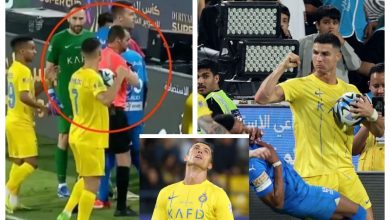 Cristiano Ronaldo sees red for elbowing player. Pelumi
