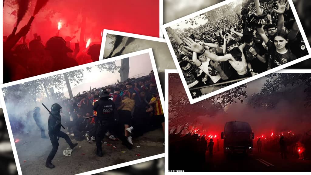 Barcelona fans mistakenly attack team bus. (Pelumi)