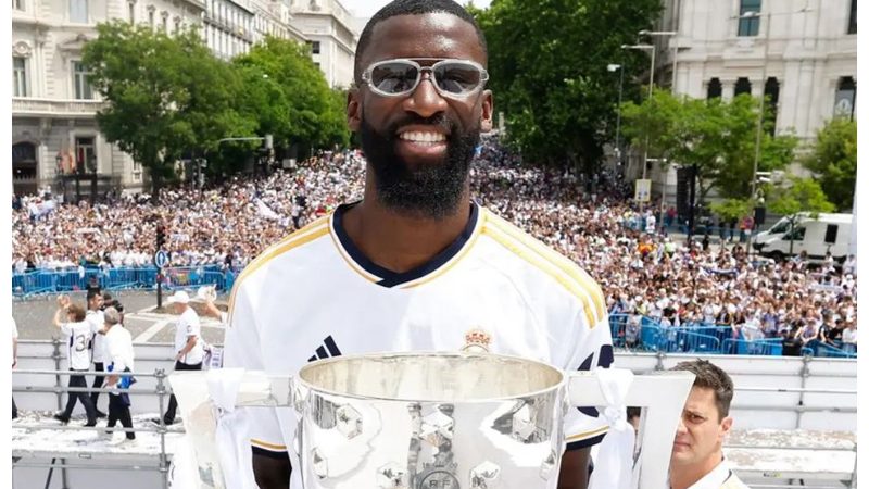 Super Eagles Victor Boniface star playfully demands payment from Rudiger for using his celebration. Credit: Imago