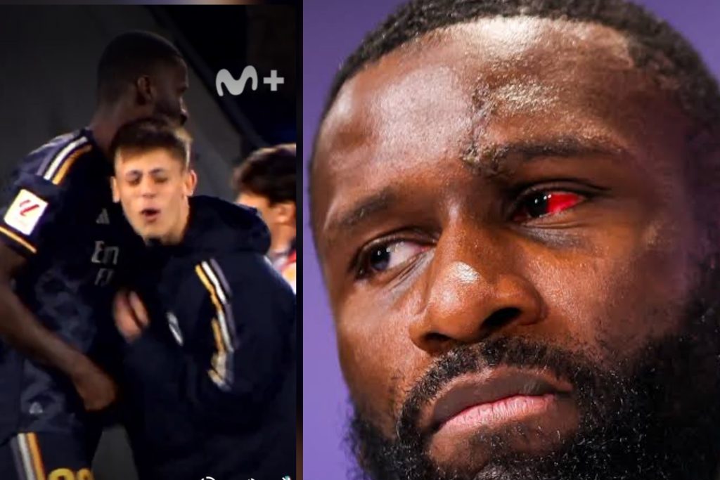 Rudiger telling Arda Güler to smile. Credit: Madrid Xtra on X
