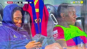 Kelechi Nwakali was seen using his phone in the dugout after his dismal performance against Famalicao